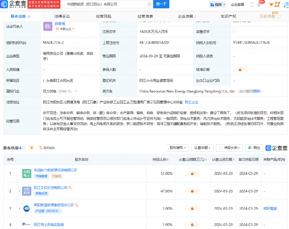 華潤、明陽(yáng)智能等成立新能源公司